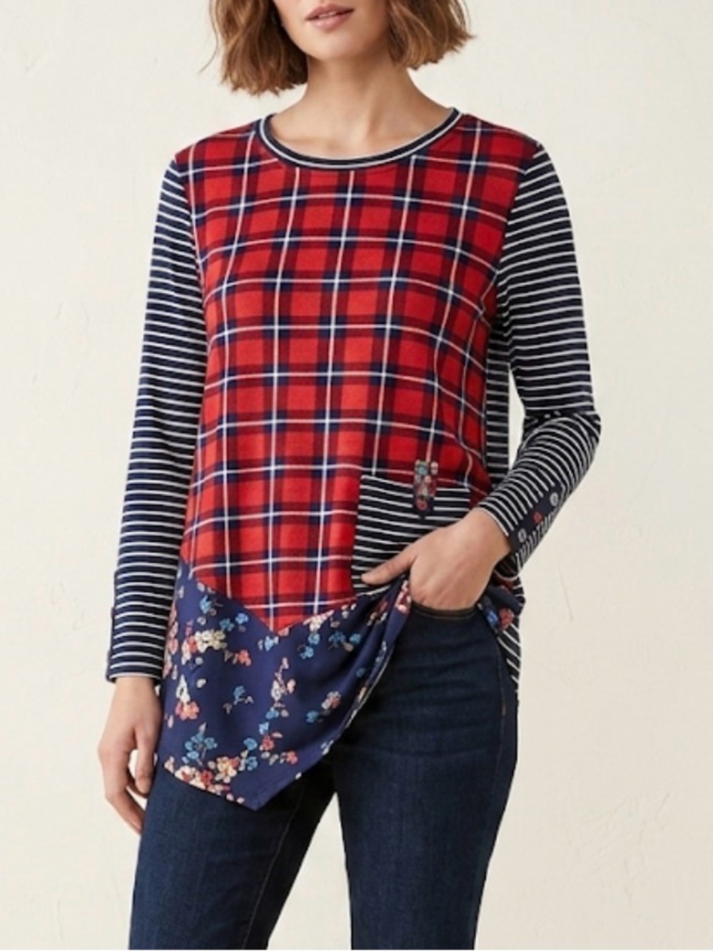 Westbound Plaid Floral Top Small Petite